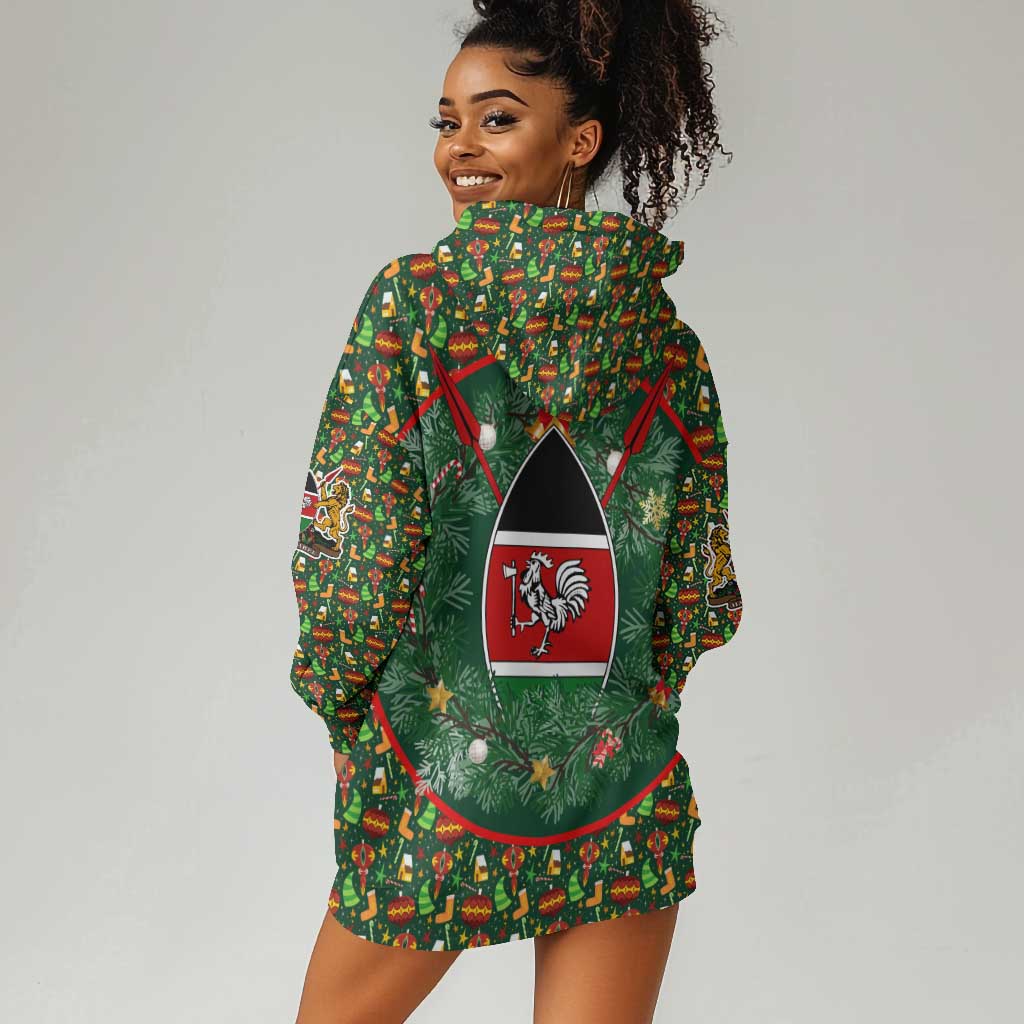 Kenya Christmas Hoodie Dress Santa Feast Scene and Festive Wreath Pattern - African Pride