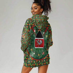 Kenya Christmas Hoodie Dress Santa Feast Scene and Festive Wreath Pattern - African Pride