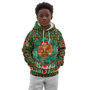 Kenya Christmas Kid Hoodie Santa Feast Scene and Festive Wreath Pattern - African Pride