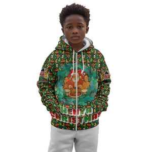 Kenya Christmas Kid Hoodie Santa Feast Scene and Festive Wreath Pattern - African Pride