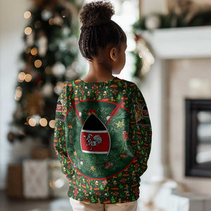 Kenya Christmas Kid Ugly Christmas Sweater Santa Feast Scene and Festive Wreath Pattern - African Pride