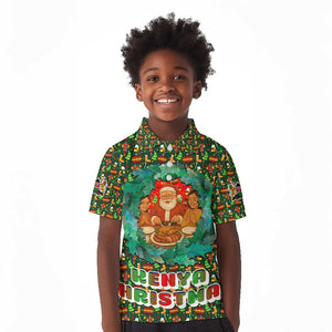 Kenya Christmas Kid Polo Shirt Santa Feast Scene and Festive Wreath Pattern - African Pride