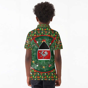 Kenya Christmas Kid Polo Shirt Santa Feast Scene and Festive Wreath Pattern - African Pride