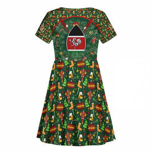 Kenya Christmas Kid Short Sleeve Dress Santa Feast Scene and Festive Wreath Pattern - African Pride