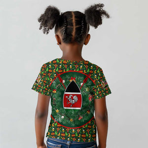 Kenya Christmas Kid T shirt Santa Feast Scene and Festive Wreath Pattern - African Pride