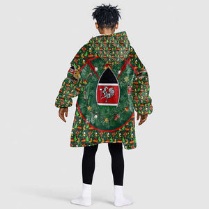 Kenya Christmas Kid Wearable Blanket Hoodie Santa Feast Scene and Festive Wreath Pattern - African Pride