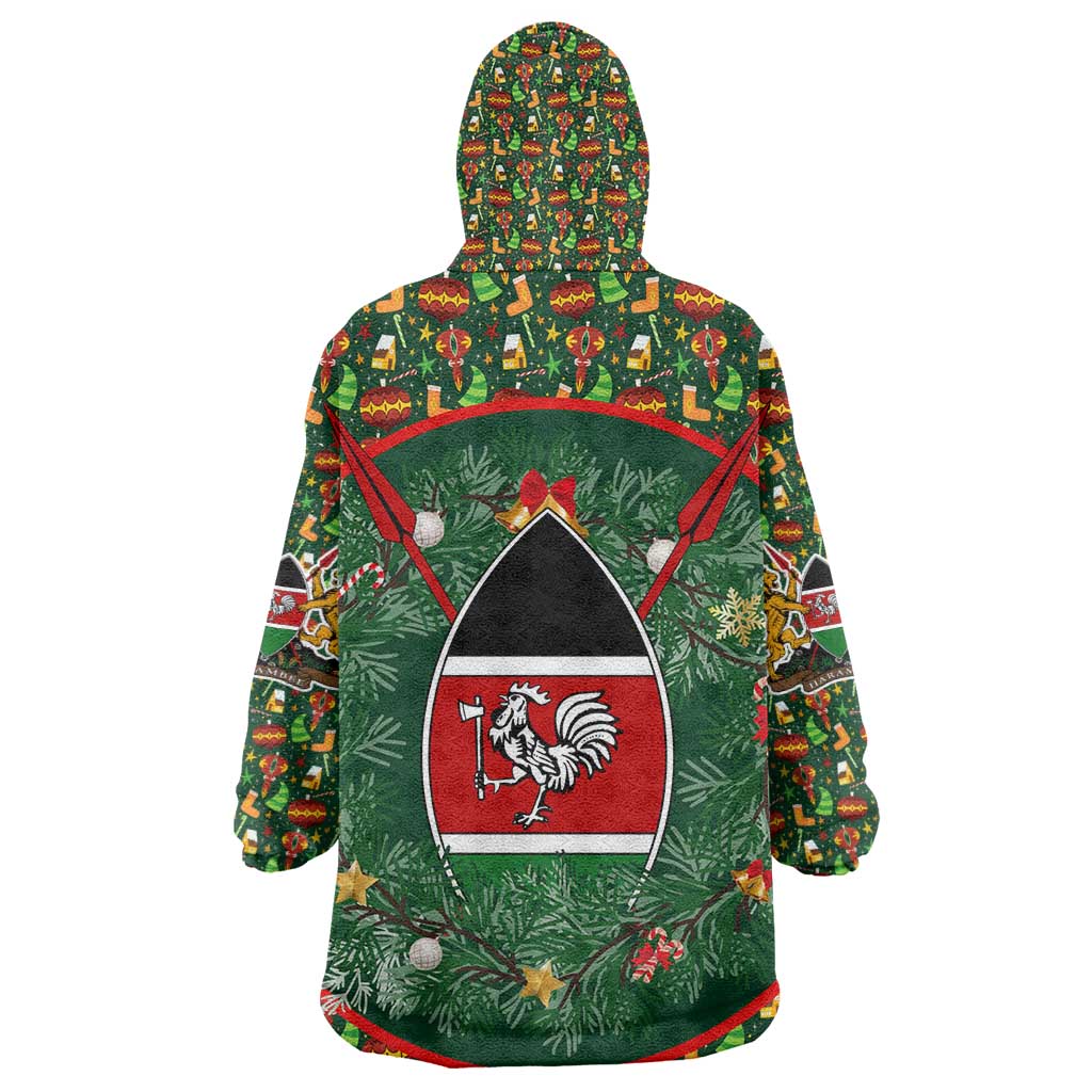 Kenya Christmas Kid Wearable Blanket Hoodie Santa Feast Scene and Festive Wreath Pattern - African Pride