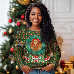 Kenya Christmas Ugly Christmas Sweater Santa Feast Scene and Festive Wreath Pattern - African Pride