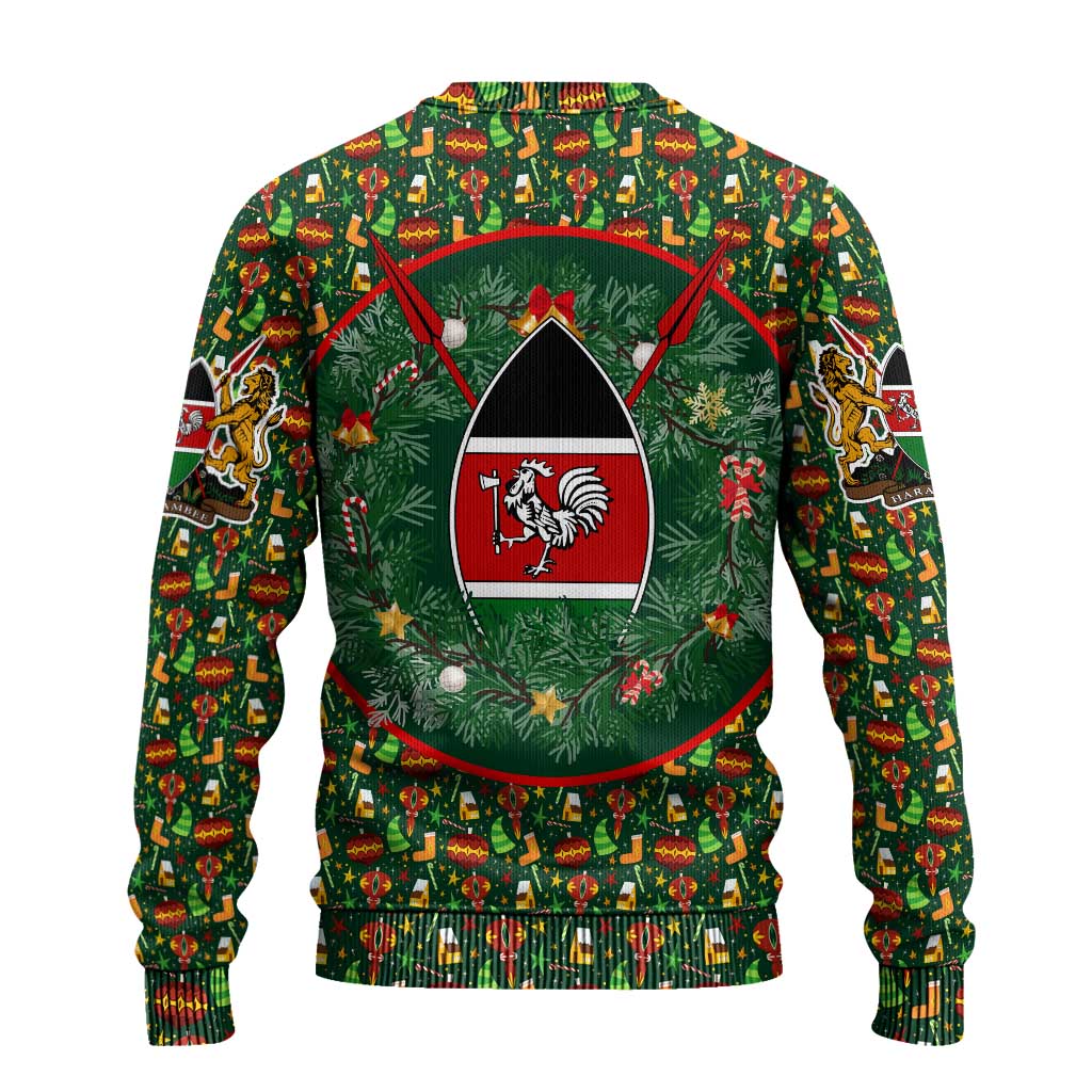 Kenya Christmas Ugly Christmas Sweater Santa Feast Scene and Festive Wreath Pattern - African Pride