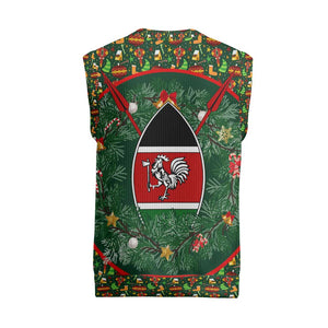 Kenya Christmas Knitted V-Neck Vest Santa Feast Scene and Festive Wreath Pattern - African Pride