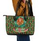 Kenya Christmas Leather Tote Bag Santa Feast Scene and Festive Wreath Pattern - African Pride