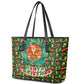 Kenya Christmas Leather Tote Bag Santa Feast Scene and Festive Wreath Pattern - African Pride