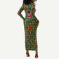 Kenya Christmas Long Sleeve Bodycon Dress Santa Feast Scene and Festive Wreath Pattern - African Pride