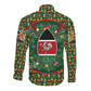 Kenya Christmas Long Sleeve Button Shirt Santa Feast Scene and Festive Wreath Pattern - African Pride