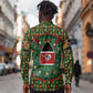 Kenya Christmas Long Sleeve Button Shirt Santa Feast Scene and Festive Wreath Pattern - African Pride
