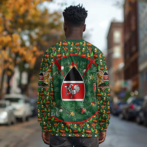 Kenya Christmas Long Sleeve Shirt Santa Feast Scene and Festive Wreath Pattern - African Pride