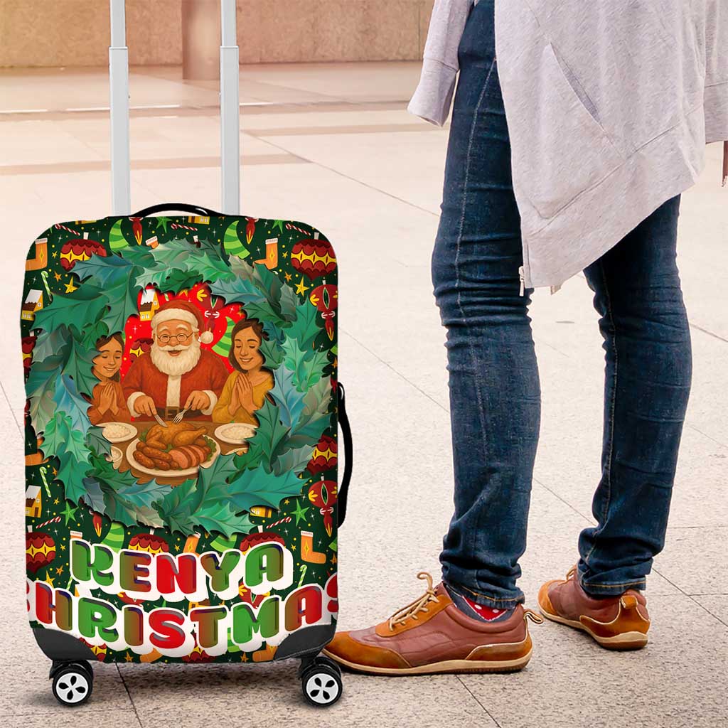 Kenya Christmas Luggage Cover Santa Feast Scene and Festive Wreath Pattern - African Pride