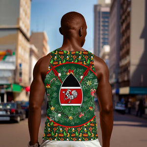 Kenya Christmas Men Tank Top Santa Feast Scene and Festive Wreath Pattern - African Pride