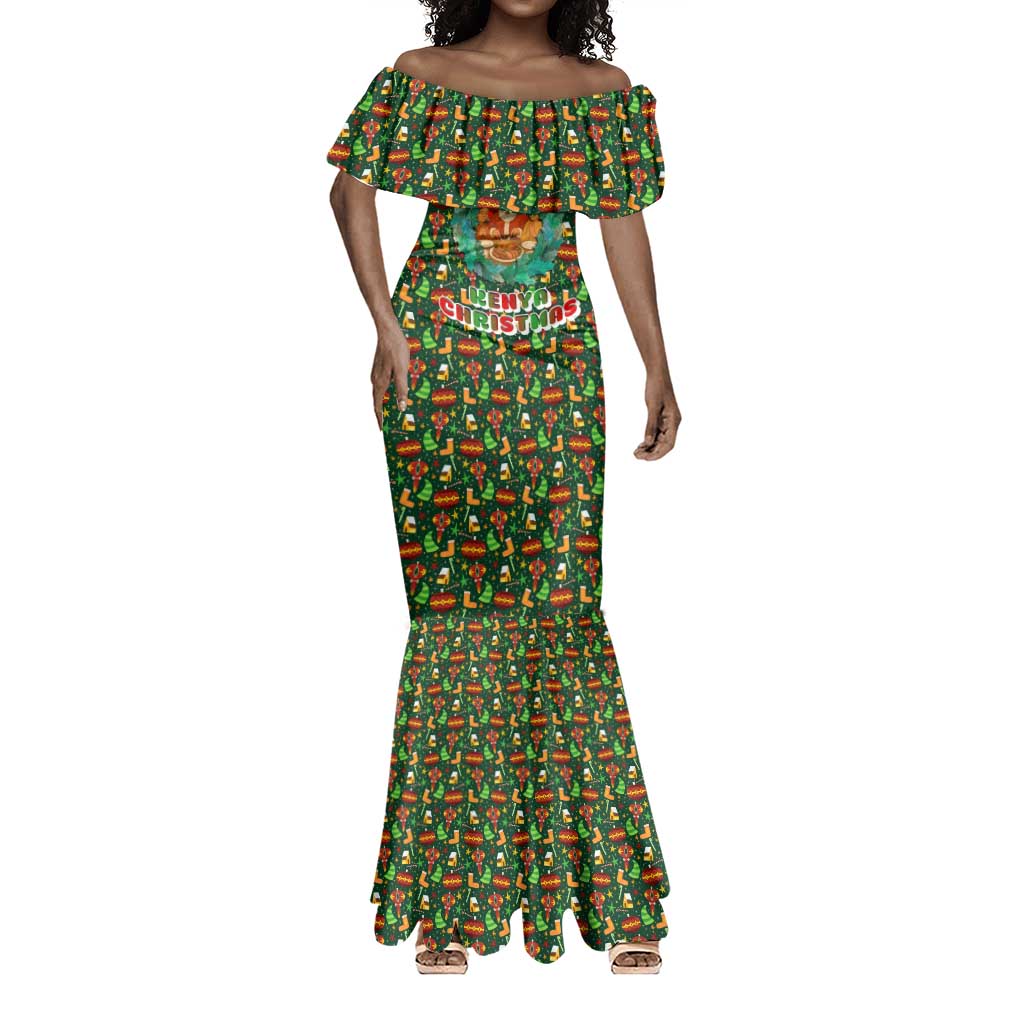 Kenya Christmas Mermaid Dress Santa Feast Scene and Festive Wreath Pattern - African Pride