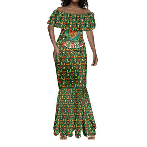 Kenya Christmas Mermaid Dress Santa Feast Scene and Festive Wreath Pattern - African Pride