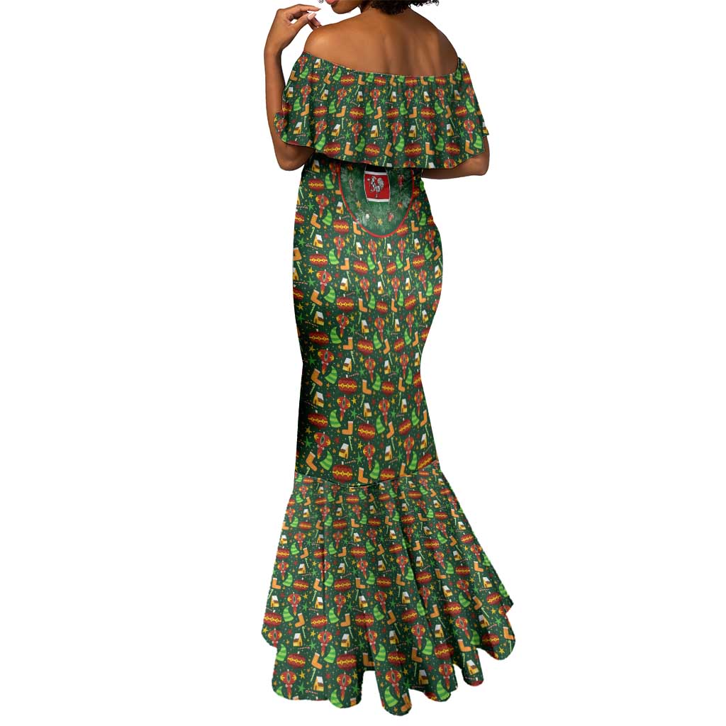Kenya Christmas Mermaid Dress Santa Feast Scene and Festive Wreath Pattern - African Pride
