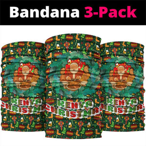 Kenya Christmas Neck Gaiter Santa Feast Scene and Festive Wreath Pattern - African Pride