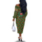 Kenya Christmas Off The Shoulder Long Sleeve Dress Santa Feast Scene and Festive Wreath Pattern - African Pride