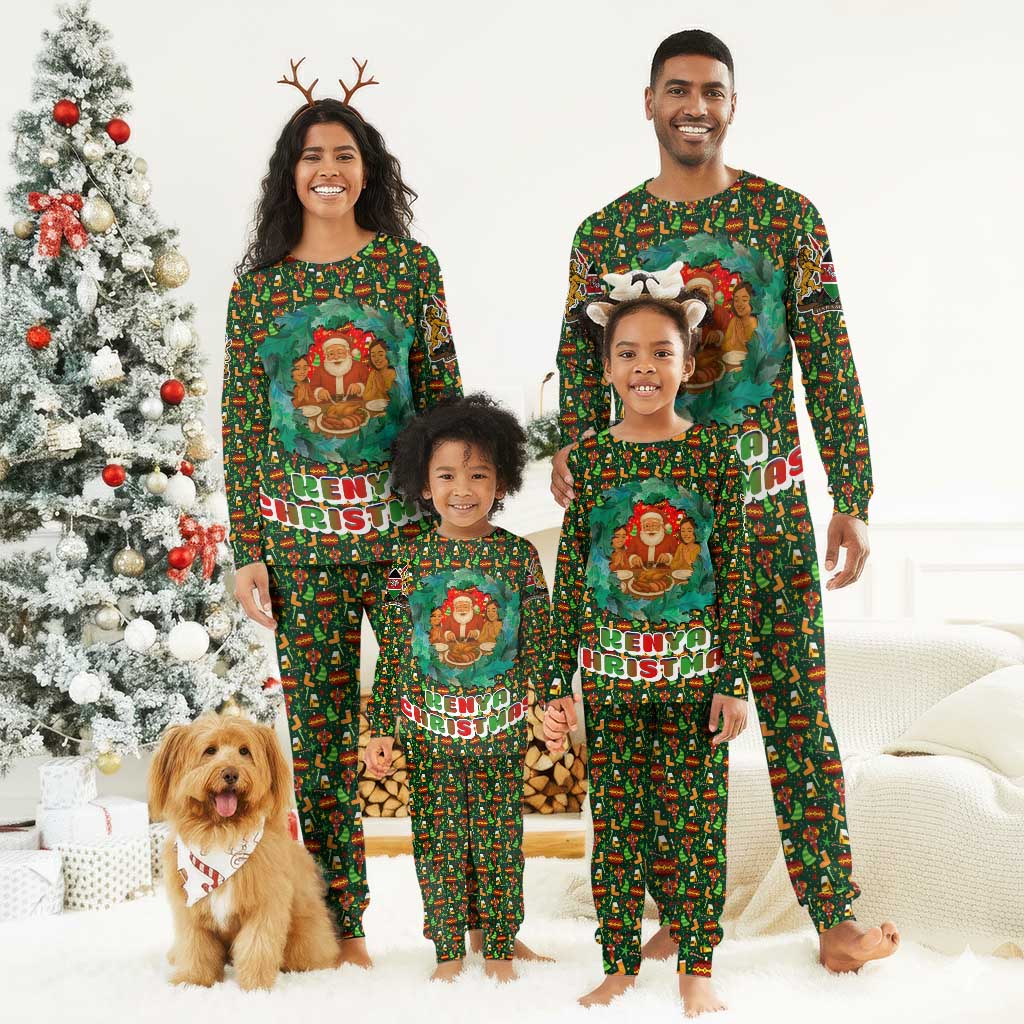 Kenya Christmas Pajama Set Santa Feast Scene and Festive Wreath Pattern - African Pride