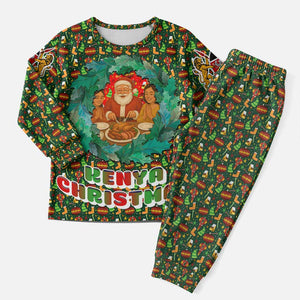 Kenya Christmas Pajama Set Santa Feast Scene and Festive Wreath Pattern - African Pride