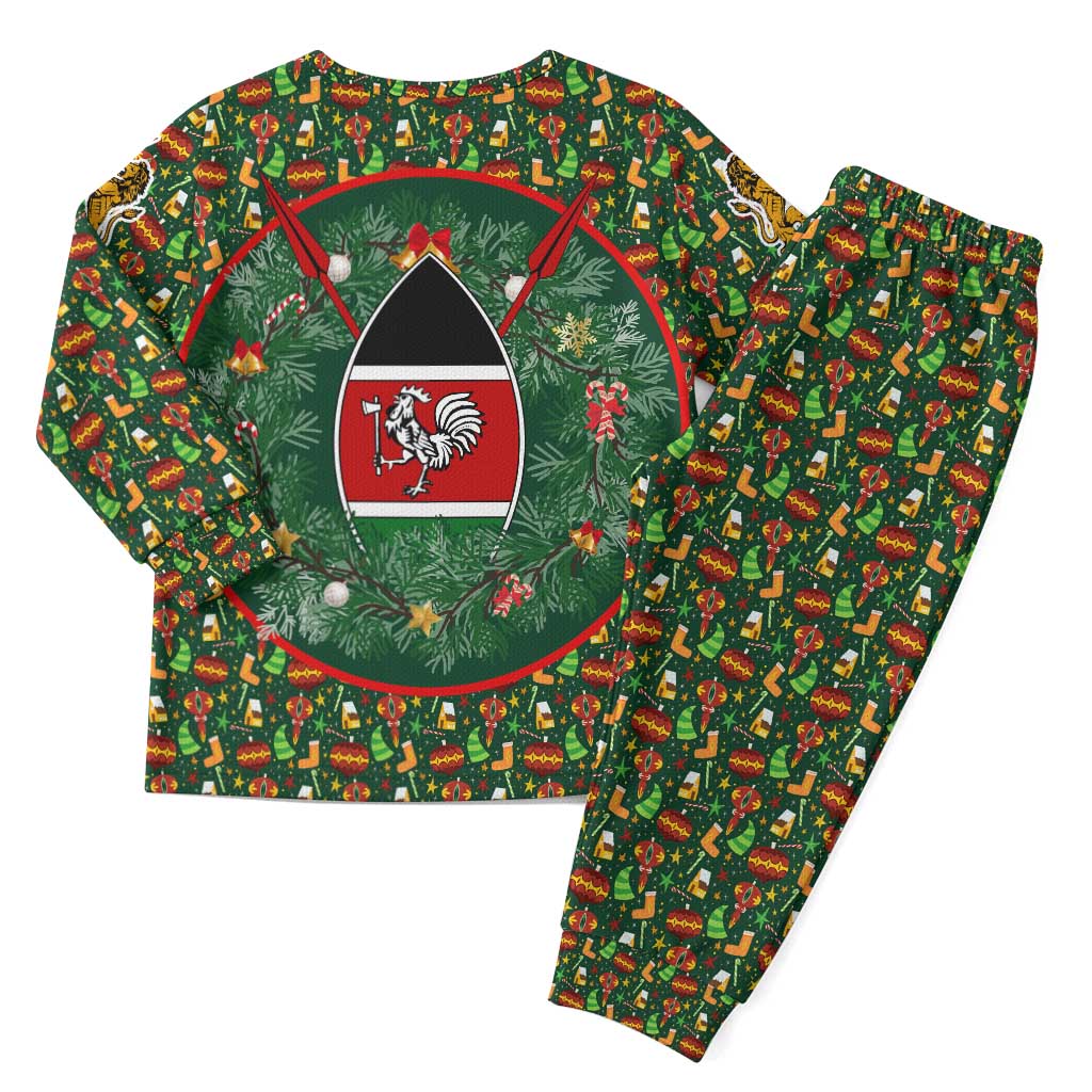Kenya Christmas Pajama Set Santa Feast Scene and Festive Wreath Pattern - African Pride