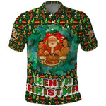 Kenya Christmas Polo Shirt Santa Feast Scene and Festive Wreath Pattern - African Pride