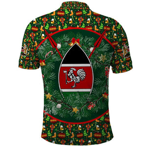 Kenya Christmas Polo Shirt Santa Feast Scene and Festive Wreath Pattern - African Pride