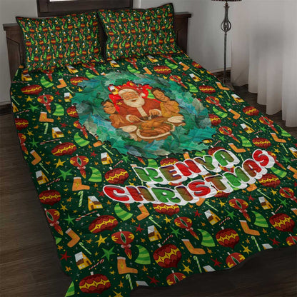 Kenya Christmas Quilt Bed Set Santa Feast Scene and Festive Wreath Pattern - African Pride