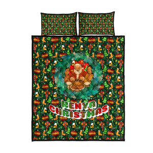 Kenya Christmas Quilt Bed Set Santa Feast Scene and Festive Wreath Pattern - African Pride