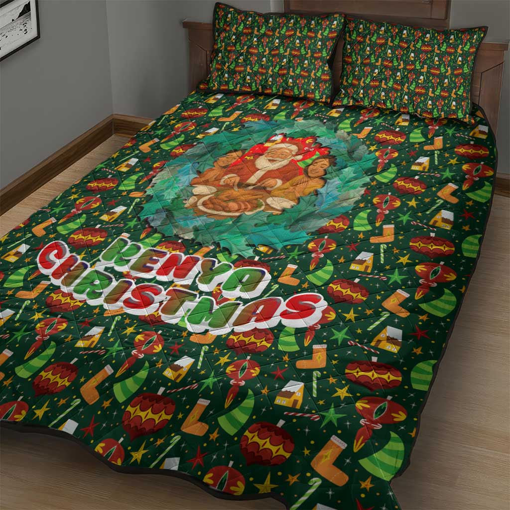 Kenya Christmas Quilt Bed Set Santa Feast Scene and Festive Wreath Pattern - African Pride