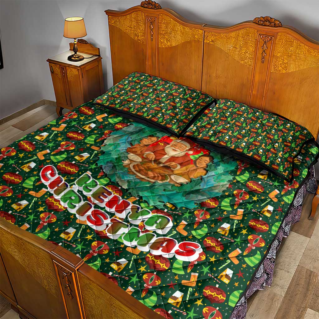 Kenya Christmas Quilt Bed Set Santa Feast Scene and Festive Wreath Pattern - African Pride