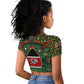 Kenya Christmas Raglan Cropped T shirt Santa Feast Scene and Festive Wreath Pattern - African Pride