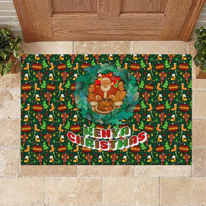 Kenya Christmas Rubber Doormat Santa Feast Scene and Festive Wreath Pattern - African Pride