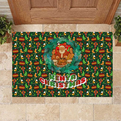 Kenya Christmas Rubber Doormat Santa Feast Scene and Festive Wreath Pattern - African Pride