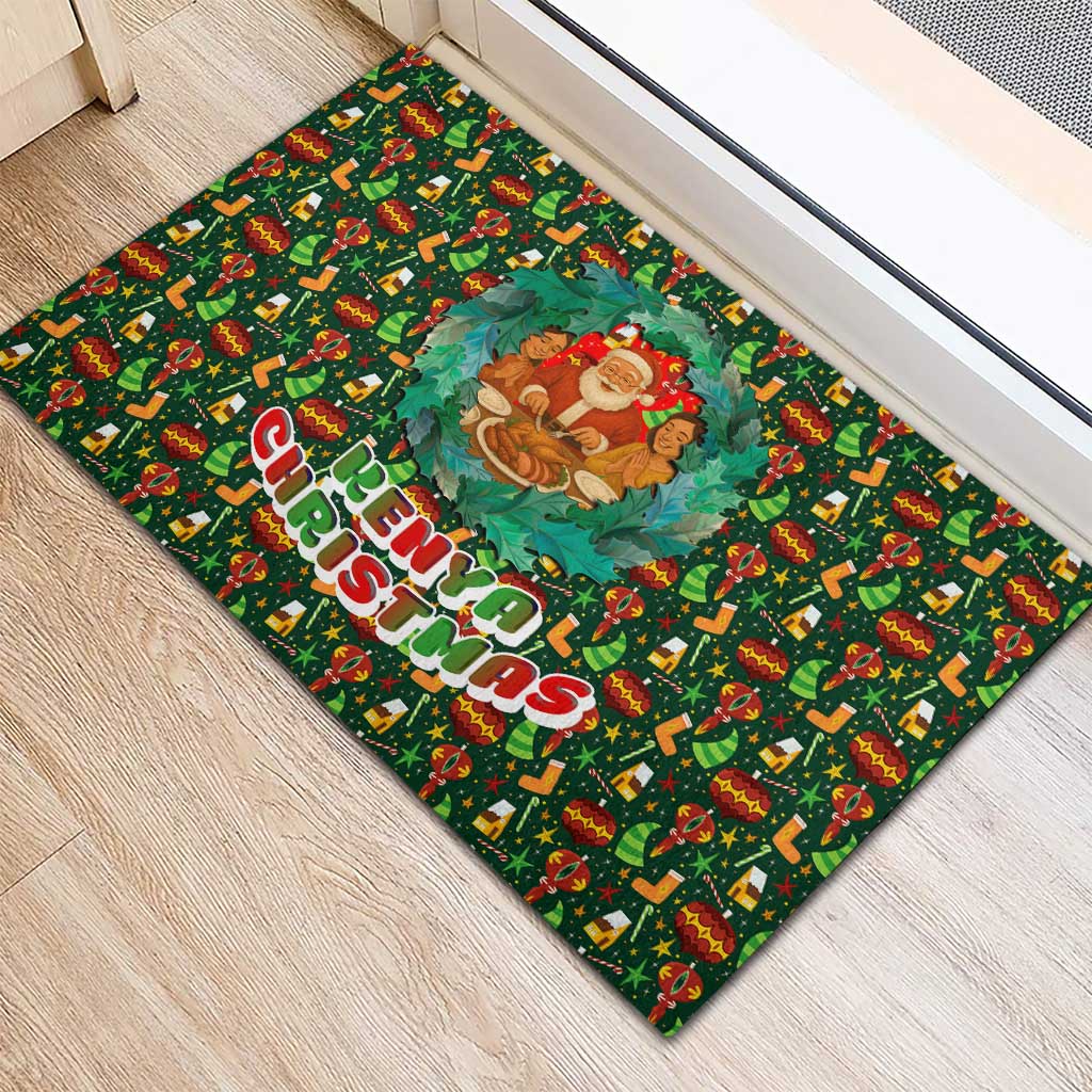 Kenya Christmas Rubber Doormat Santa Feast Scene and Festive Wreath Pattern - African Pride