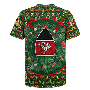 Kenya Christmas Rugby Jersey Santa Feast Scene and Festive Wreath Pattern - African Pride