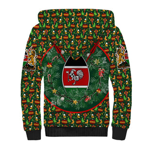 Kenya Christmas Sherpa Hoodie Santa Feast Scene and Festive Wreath Pattern - African Pride