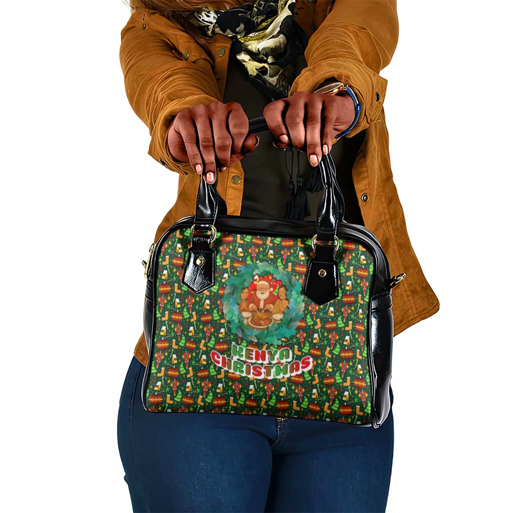 Kenya Christmas Shoulder Handbag Santa Feast Scene and Festive Wreath Pattern - African Pride
