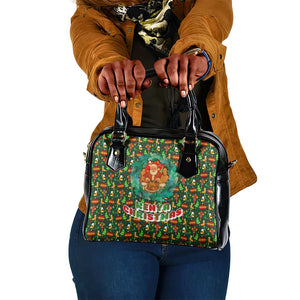 Kenya Christmas Shoulder Handbag Santa Feast Scene and Festive Wreath Pattern - African Pride