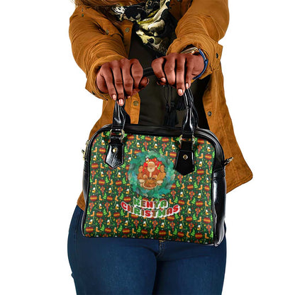 Kenya Christmas Shoulder Handbag Santa Feast Scene and Festive Wreath Pattern - African Pride