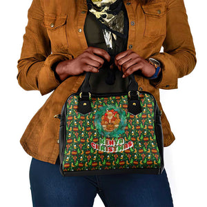 Kenya Christmas Shoulder Handbag Santa Feast Scene and Festive Wreath Pattern - African Pride