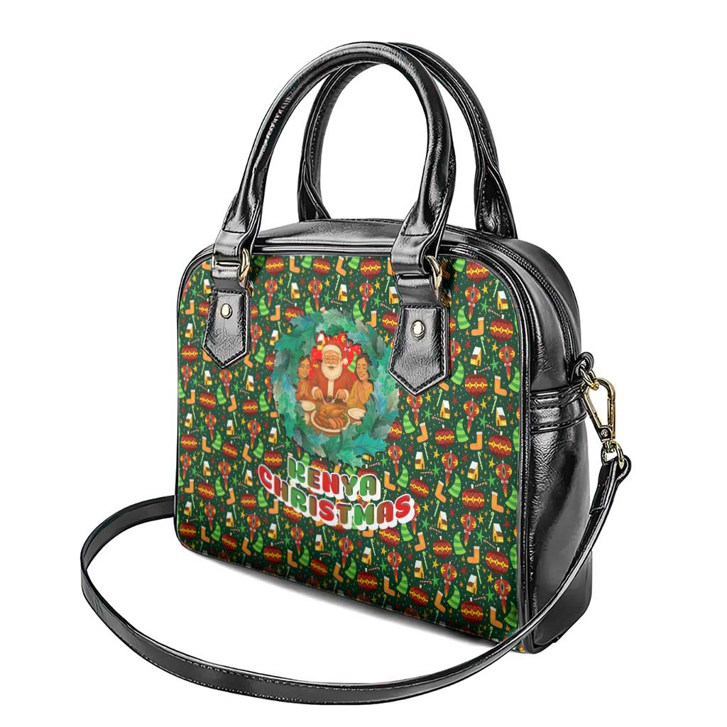 Kenya Christmas Shoulder Handbag Santa Feast Scene and Festive Wreath Pattern - African Pride
