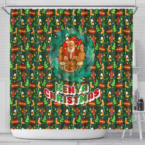 Kenya Christmas Shower Curtain Santa Feast Scene and Festive Wreath Pattern - African Pride