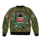 Kenya Christmas Sleeve Zip Bomber Jacket Santa Feast Scene and Festive Wreath Pattern - African Pride