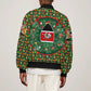 Kenya Christmas Sleeve Zip Bomber Jacket Santa Feast Scene and Festive Wreath Pattern - African Pride